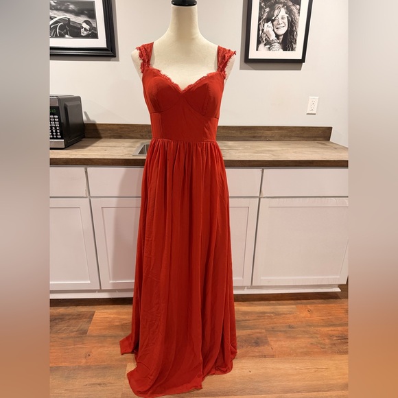 Azazie terra-cotta Lace Maxi Dress size A4 - Picture 3 of 12